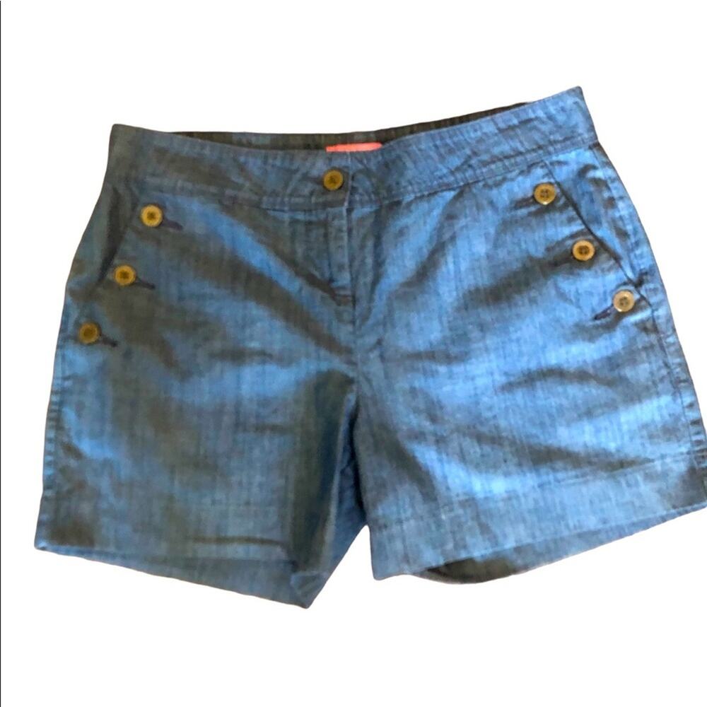 Isaac Mozrahi Sailor Shorts Women 10 Casual Summer Nautical Cotton Mid Rise Blue